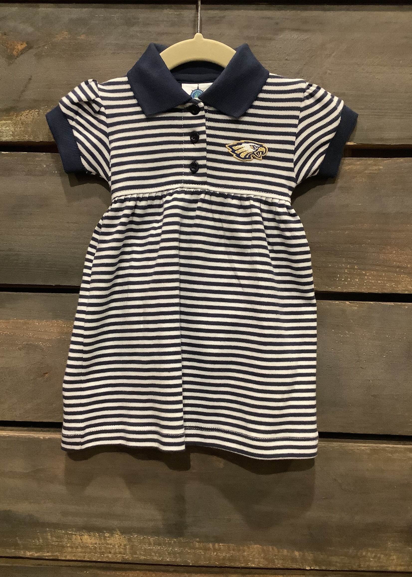 NAVY STRIPED DRESS WITH BLOOMERS - EAGLE EMBROIDERY ON DRESS AND BLOOMER