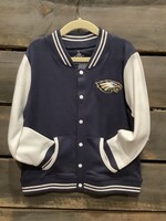 100% COTTON KNIT VARSITY JACKET IN NAVY AND WHITE