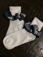 RUFFLED NAVY PLAID WHITE SOCK  SIZE  6-7 1/2