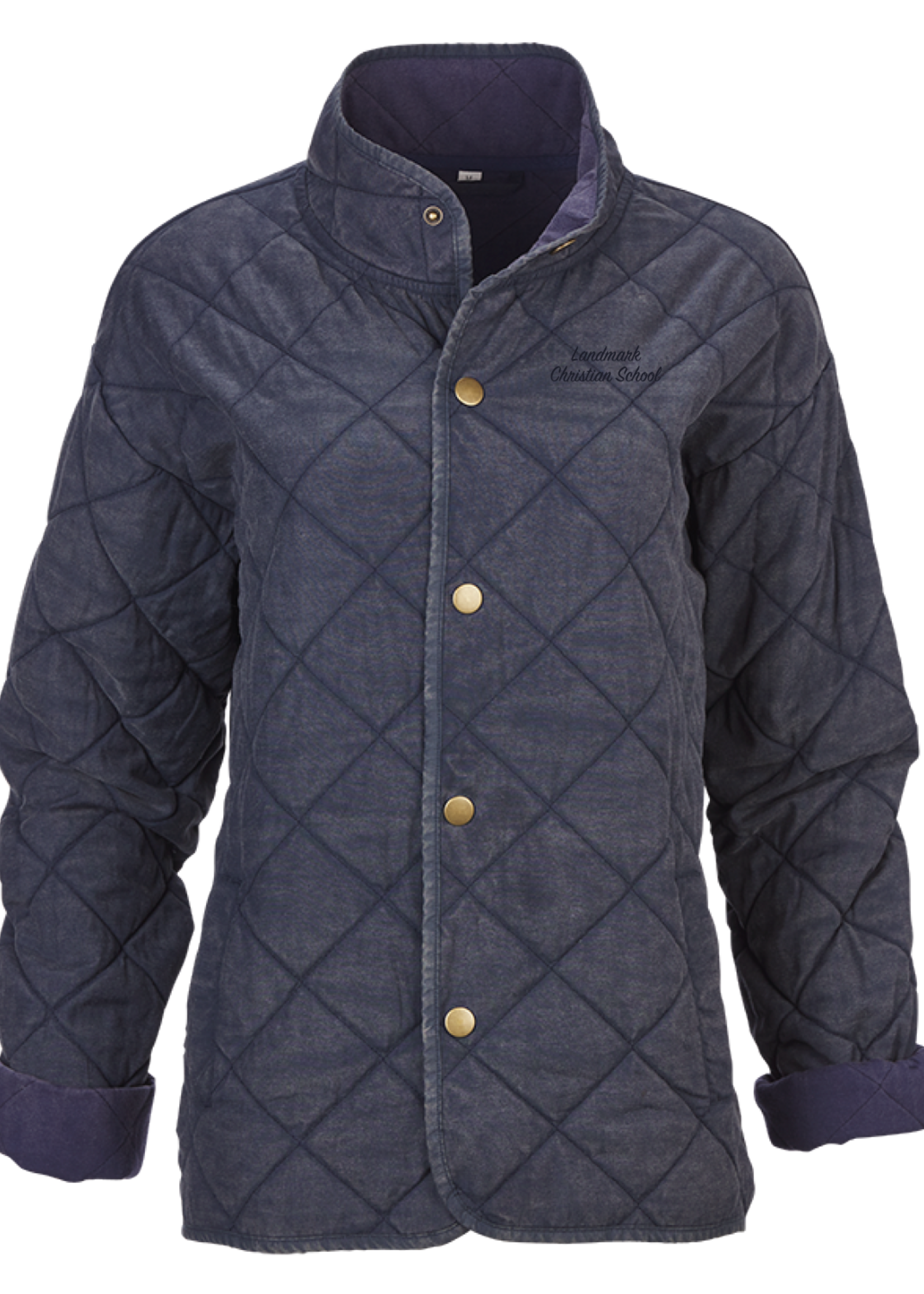 LADIES QUILTED MARKET JACKET WITH SIDE POCKETS IN INDIGO WITH EMBROIDERY LOGO