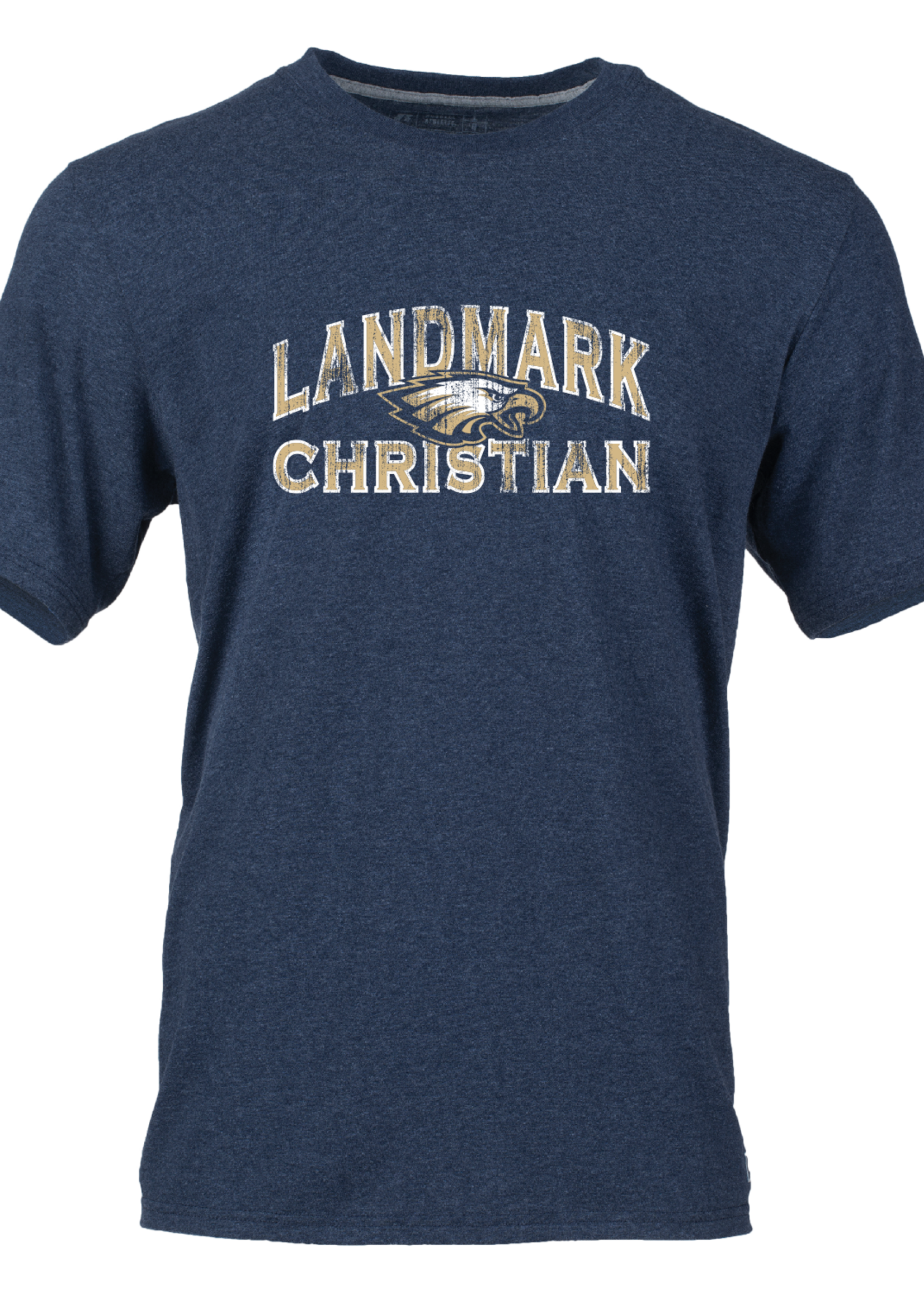 MEN'S VINTAGE HEATHER NAVY SHORT SLEEVE TEE WITH SCREEN PRINT FRONT