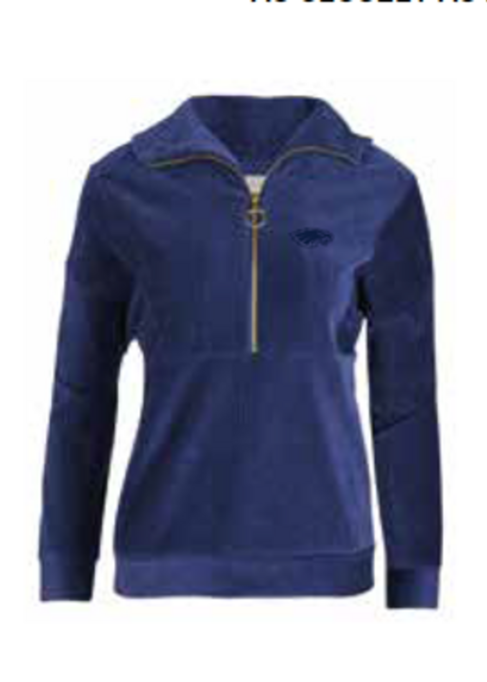 LADIES CORDED QT ZIP WITH GOLD ZIPPER AND FRONT POCKETS ADORNED WITH A TONAL EMBROIDERY  LOGO ON THE LEFT CHEST