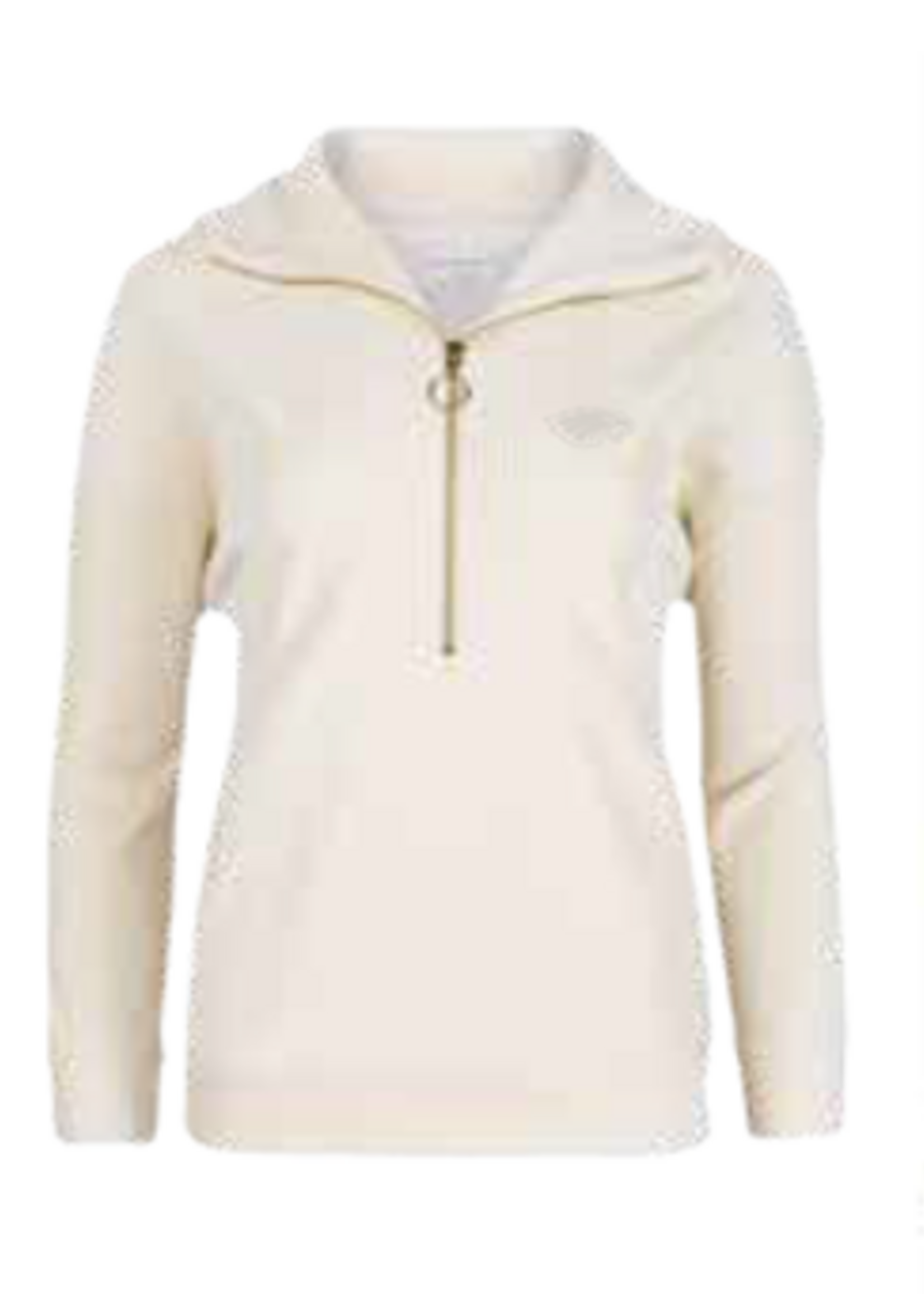 LADIES CORDED QT ZIP WITH GOLD ZIPPER AND FRONT POCKETS ADORNED WITH A TONAL EMBROIDERY  LOGO ON THE LEFT CHEST