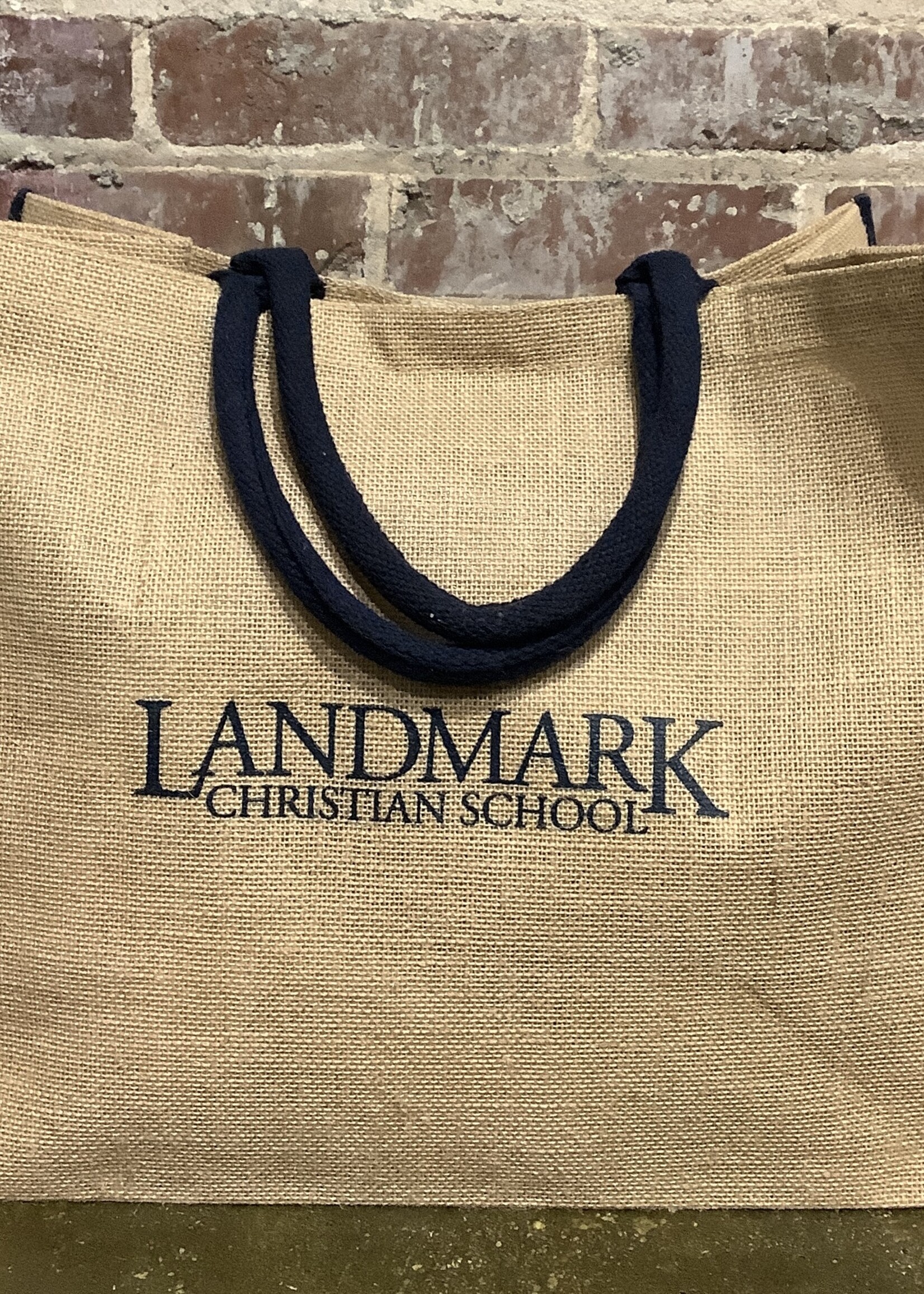 BURLAP LANDMARK BAG WITH NAVY TRIM