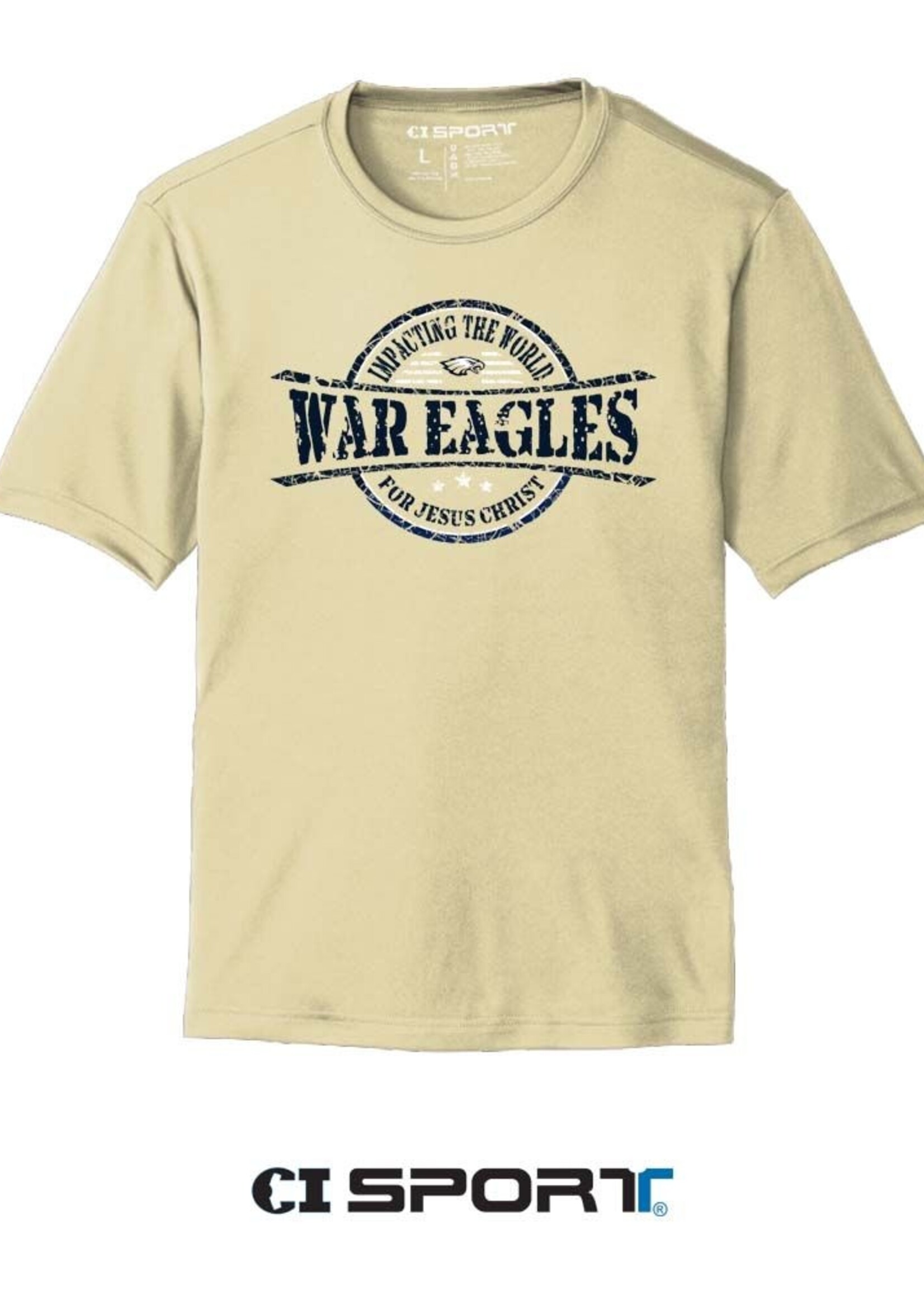 ADULT PERFORMANCE SHORT SLEEVE TEE IN VEGAS GOLD WITH SCREEN PRINT FRONT