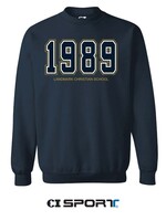 ADULT 9 OZ NAVY CREWNECK WITH 1989 EMBROIDERY
