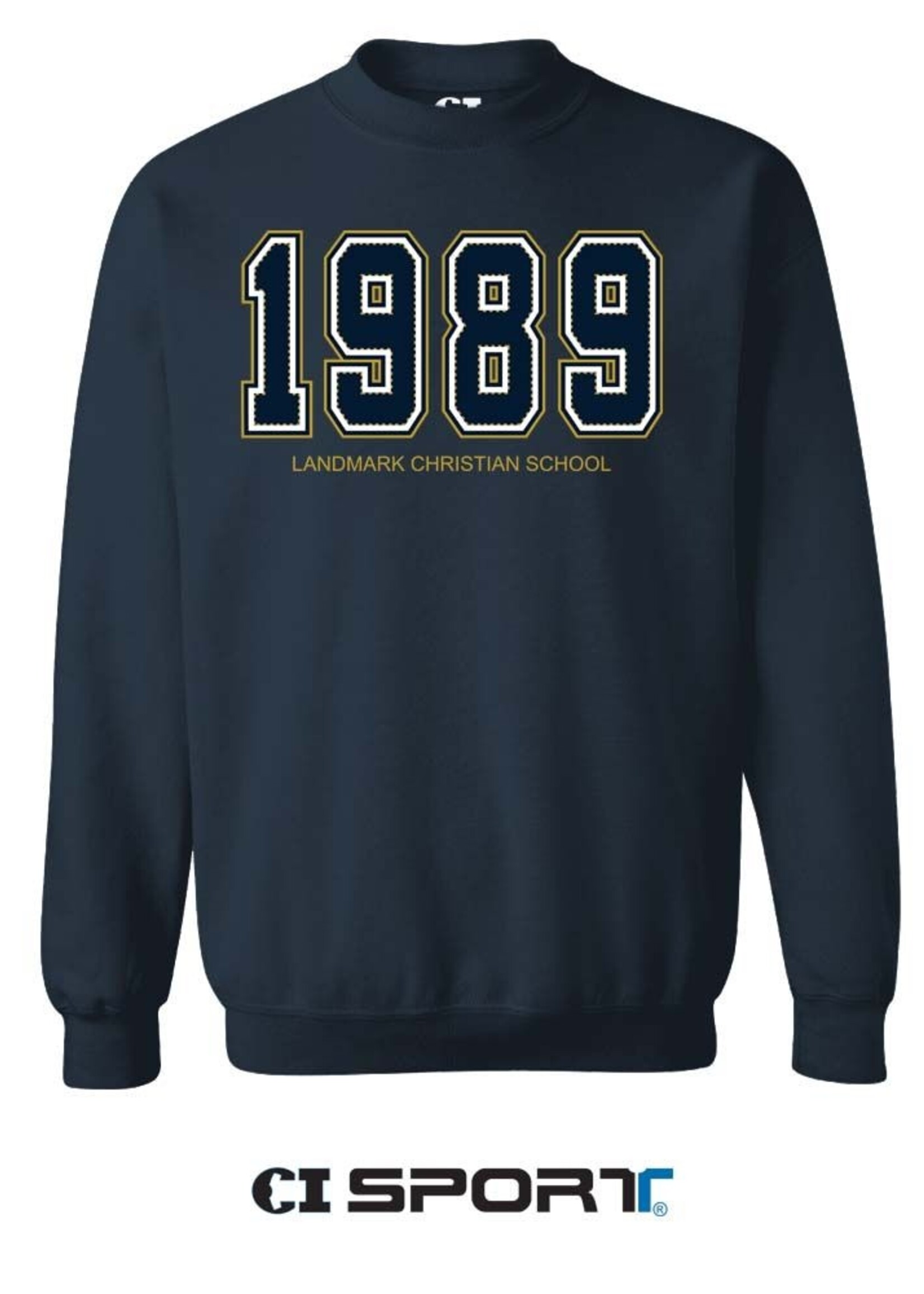 ADULT 9 OZ NAVY CREWNECK WITH 1989 EMBROIDERY