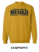 ADULT CLASSIC CREW SWEATSHIRT IN GOLD WITH NAVY APPLIQUE FRONT