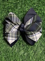 LARGE PINWHEEL BOW IN NAVY & PLAID BARRETTE - FBE12