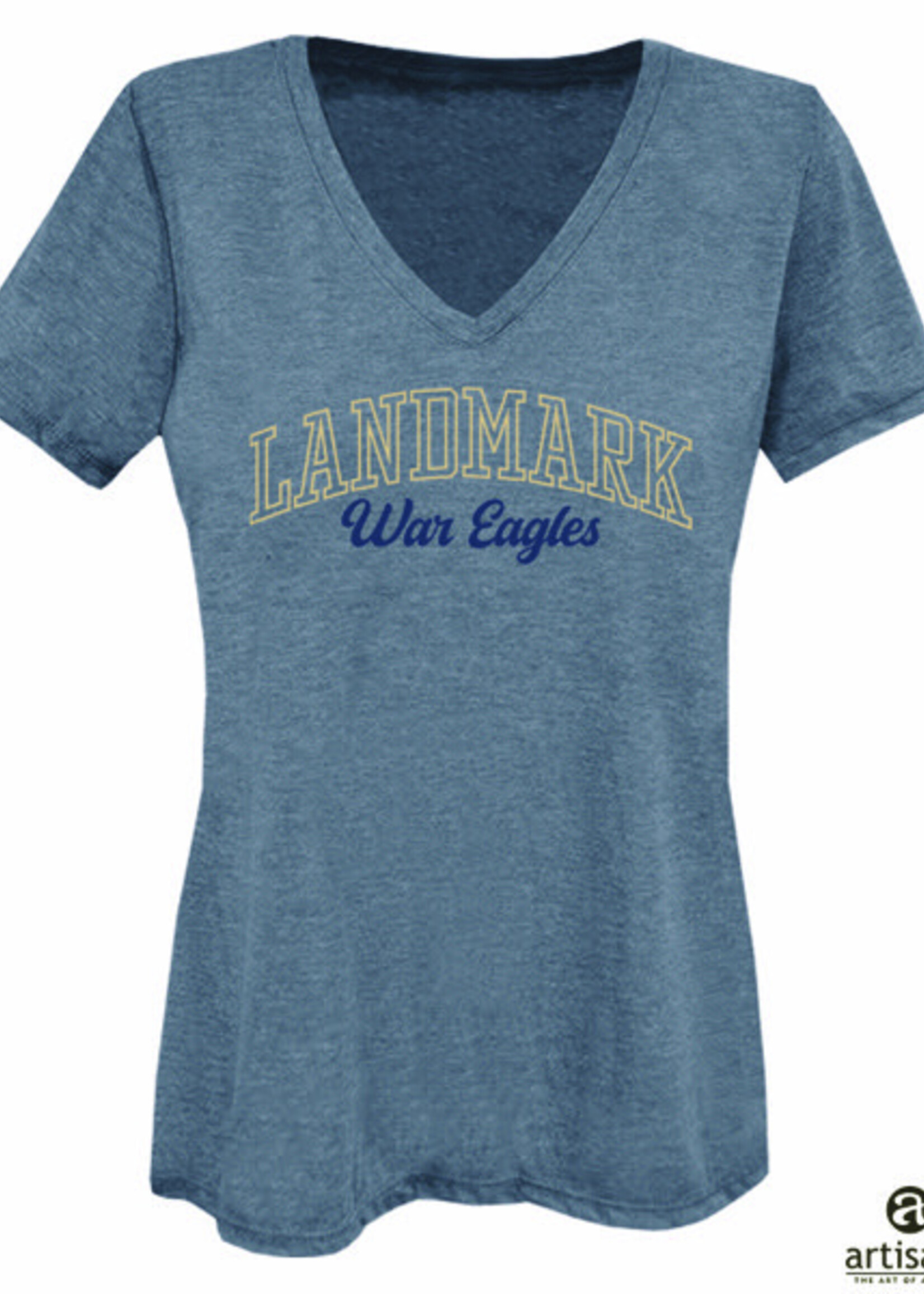 LADIES TRI BLEND V-NECK IN HEATHER GREY WITH PUFF SCREEN PRINT