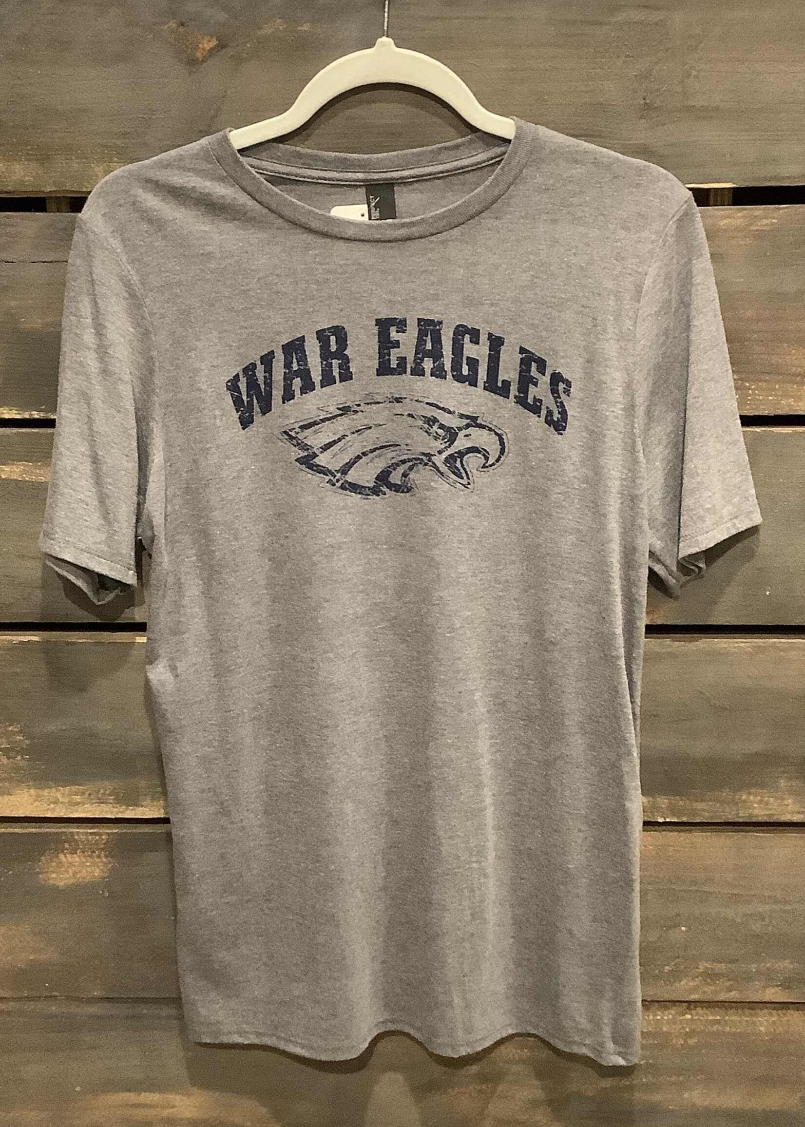 YOUTH GREY FROST COTTON BLEND TEE BY DISTRICT WITH DISTRESSED NAVY  SCREEN PRINT