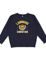 YOUTH 7 OZ FLEECE NAVY CREW WITH SCREEN PRINT FRONT