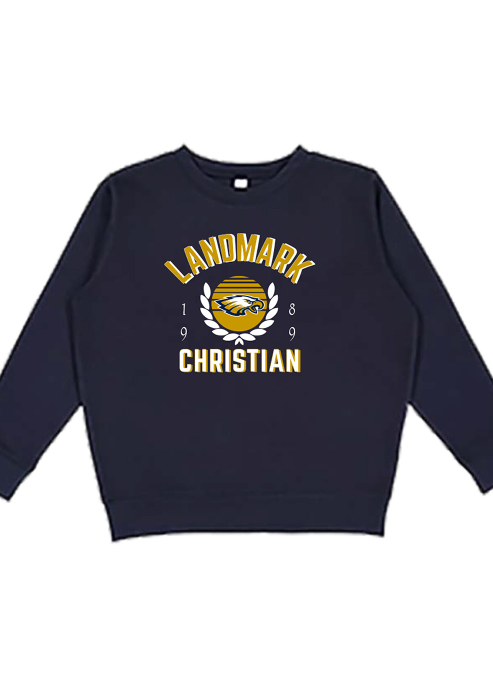 YOUTH 7 OZ FLEECE NAVY CREW WITH SCREEN PRINT FRONT
