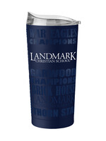 LOGO BRAND 20 OZ POWDER COATED NAVY TUMBLER WITH ALL OVER DESIGN