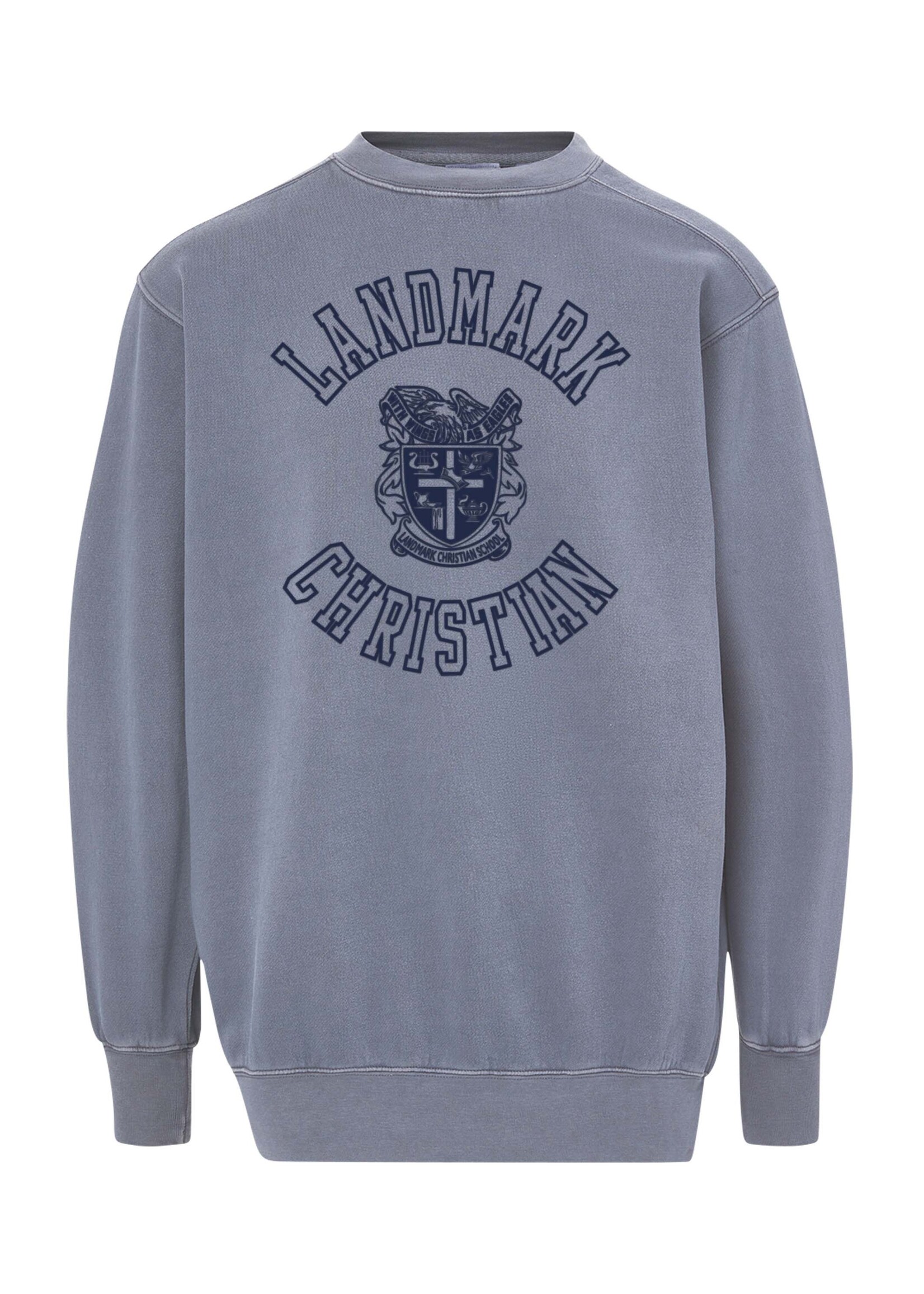 ADULT COASTAL OXFORD BLUE CREW WITH PUFF SCREEN PRINT