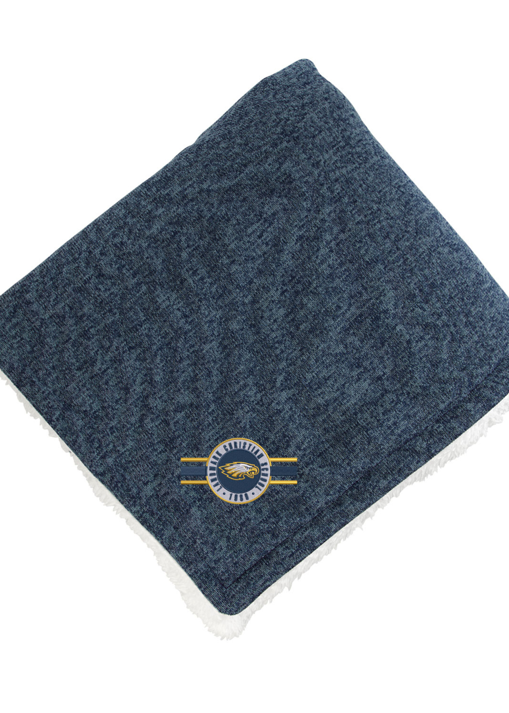 SHERPA BACKED HEATHERED BLANKET WITH EMBROIDERY LOGO