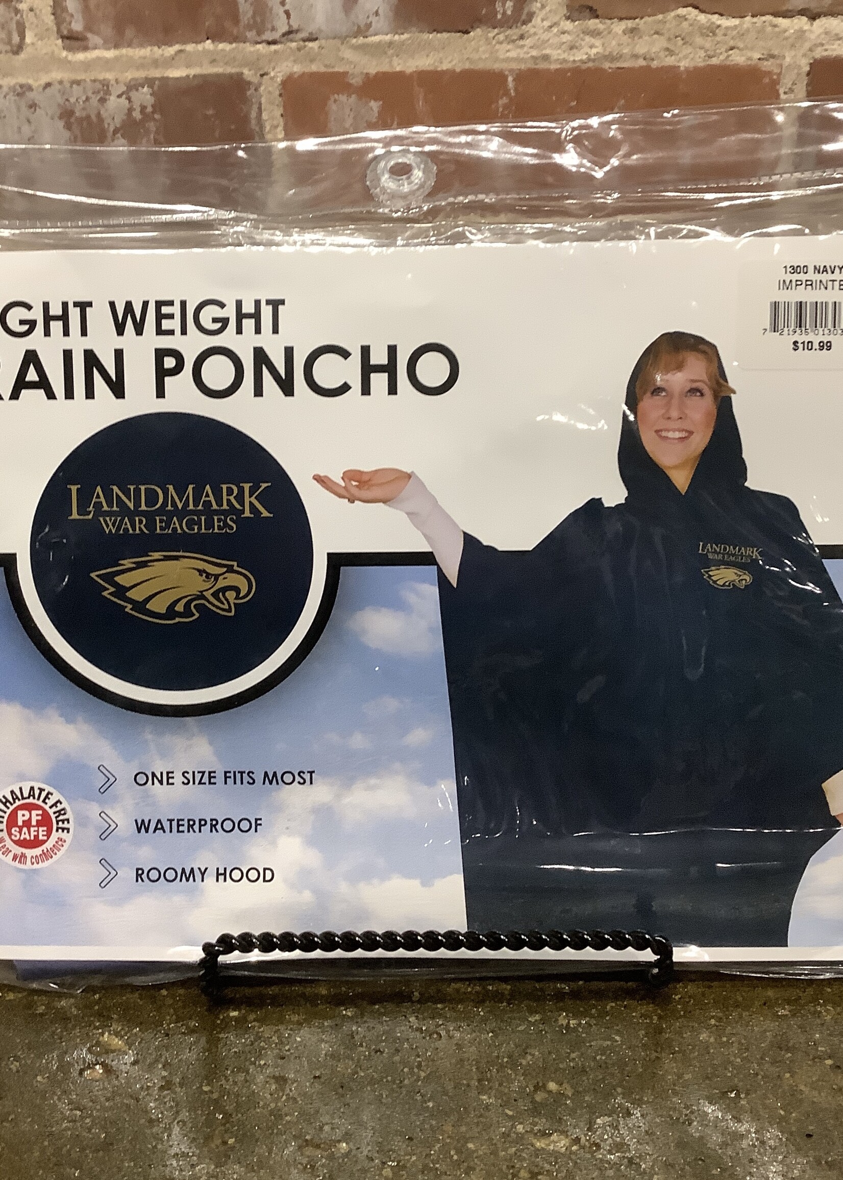 LIGHT WEIGHT NAVY RAIN PONCHO WITH LOGO ON LEFT CHEST - ONE ADULT SIZE