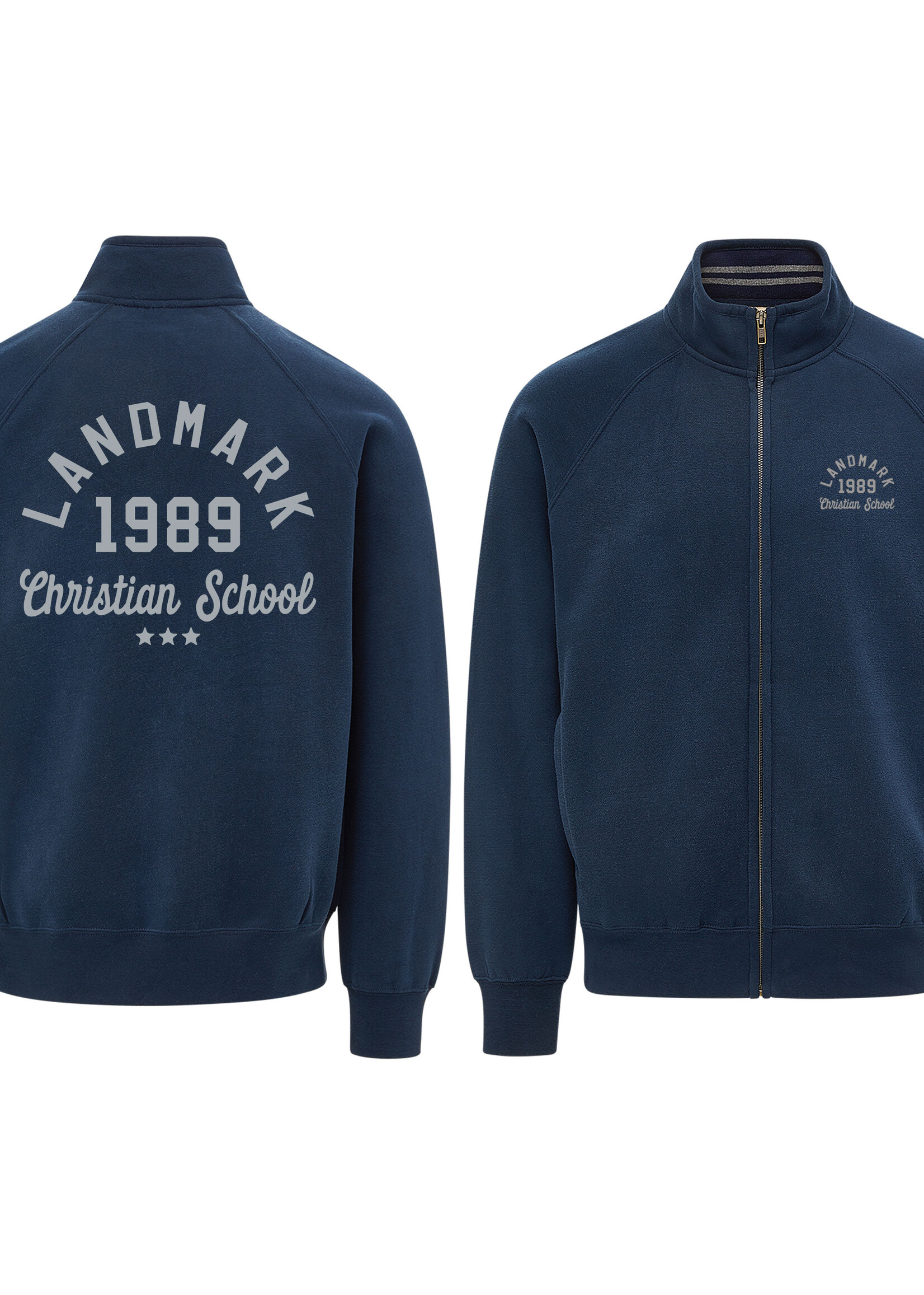 VINTAGE FLEECE NAVY TRACK JACKET WITH EMBROIDERY BACK AND LEFT CHEST