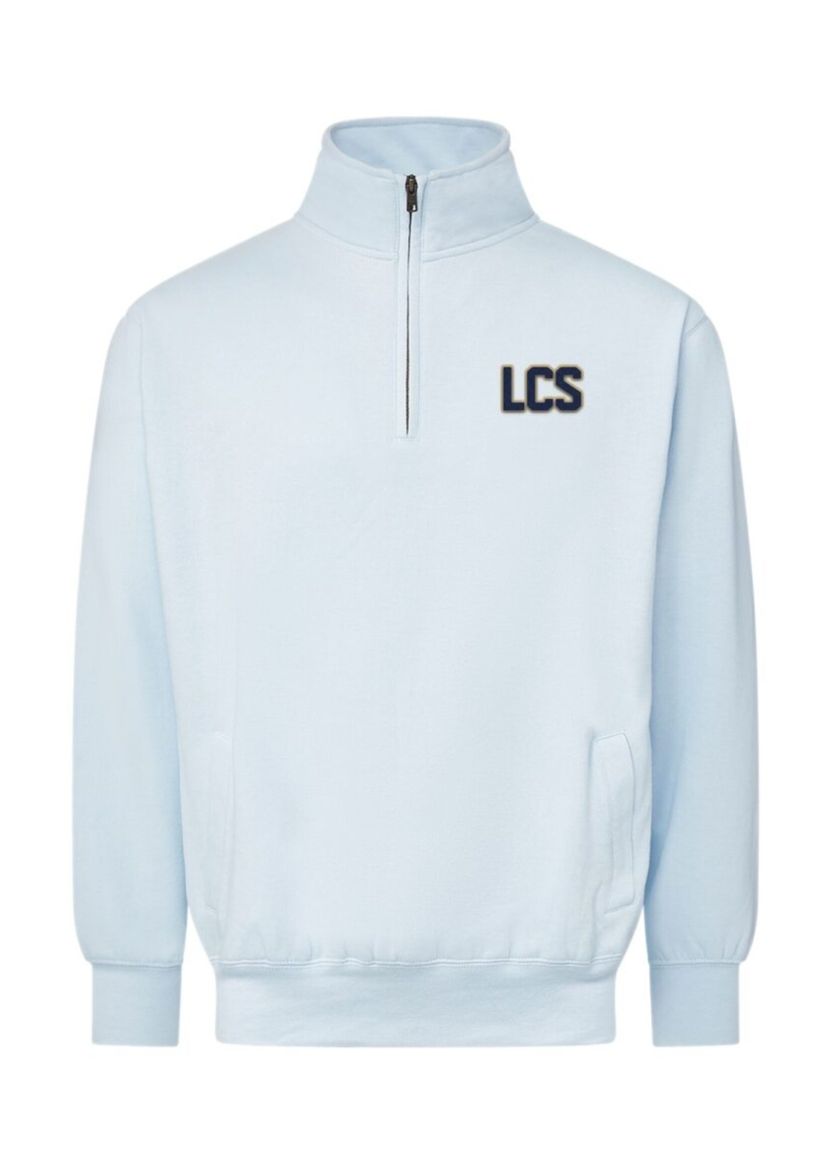 MV SPORT 1/4" ZIP FLEECE WITH POCKETS AND CHENILLE APPLIQUE