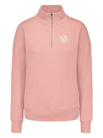 LADIES Q ZIP DAKOTA 1/4 ZIP IN CAMEO PINK AND WHITE STITCHED EMBROIDERY