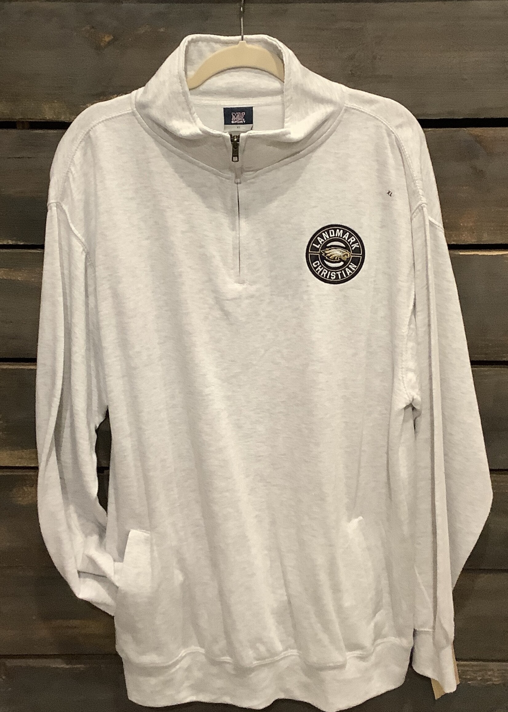 MEN'S FLEECE 1/4 ZIP WITH SIDE POCKETS IN ASH GREY AND LEFT CHEST EMBROIDERY LOGO