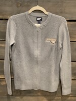 LADIES COTTON MODEL ZIP CARDIGAN SWEATER - GREY
