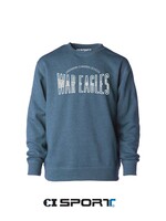 YOUTH STORM BLUE HEATHER CREW NECK SWEATSHIRT WITH WHITE EMBROIDERY FRONT