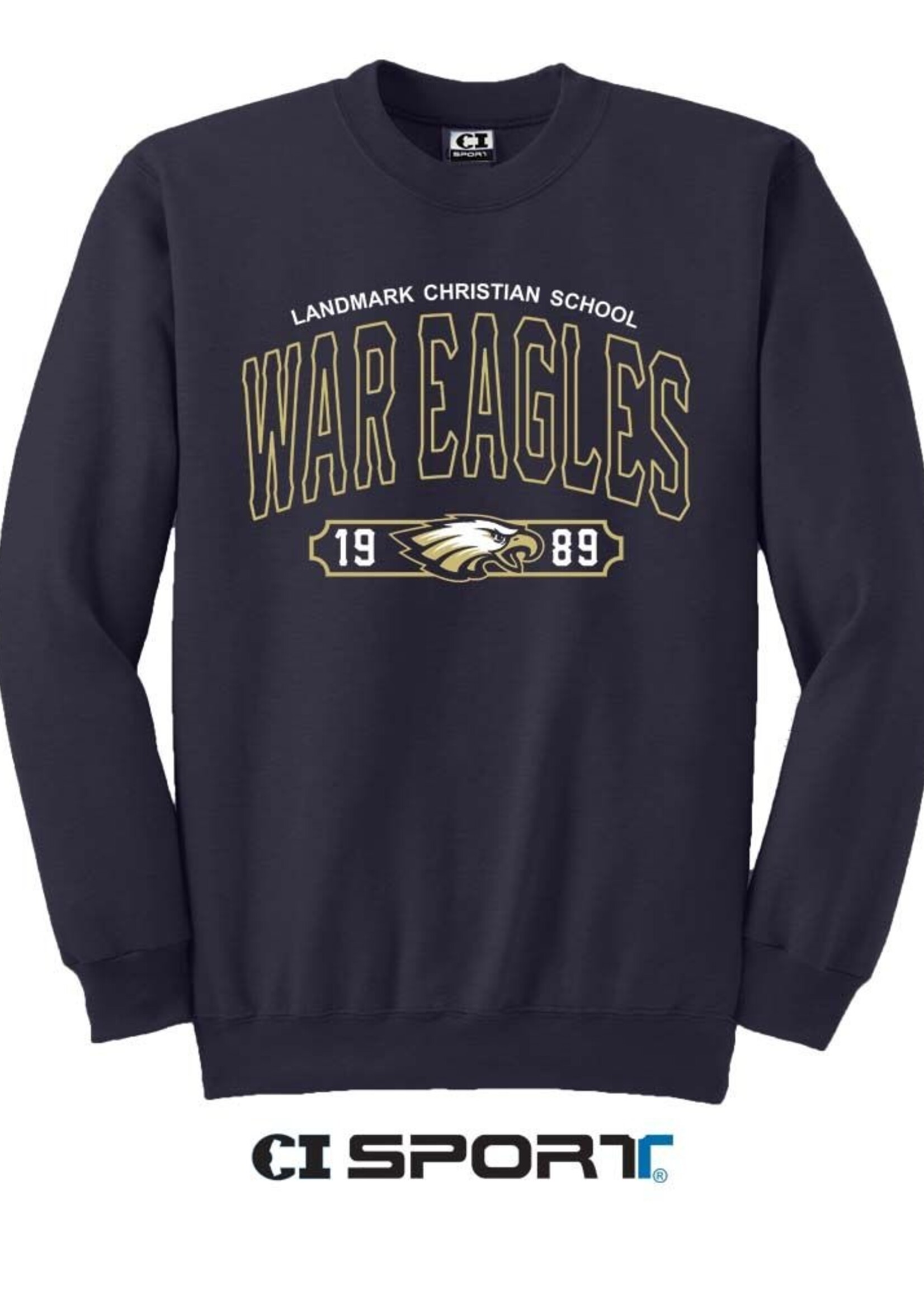 YOUTH CORE NAVY FLEECE CREW WITH EMBROIDERY FRONT