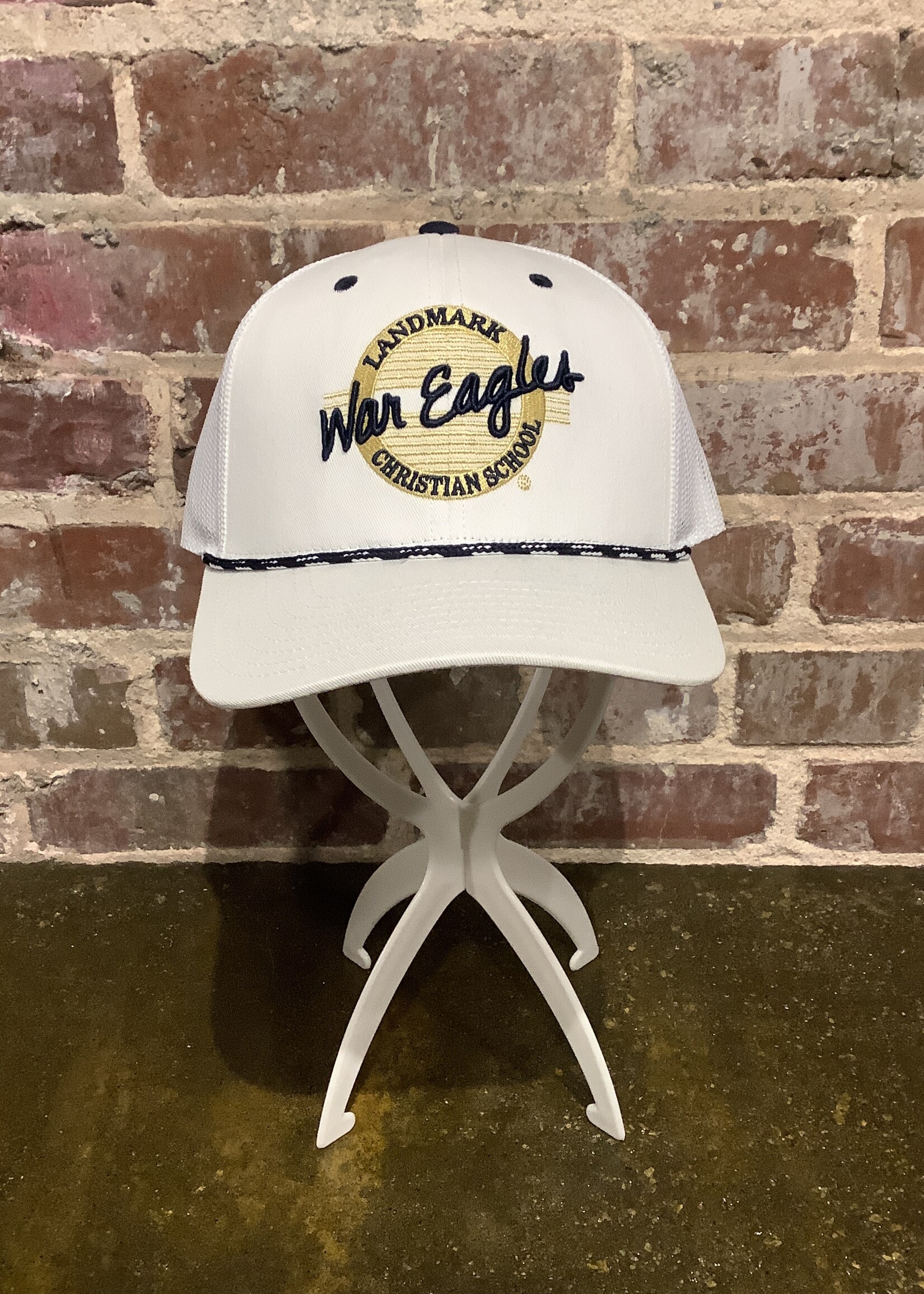 THE GAME EVERYDAY TRUCKER WHITE HAT WITH NAVY AND WHITE ROPE