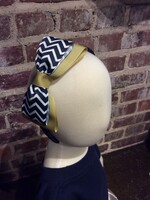 LARGE TWO TONE BOW IN NAVY CHEVRON AND GOLD ON NAVY HEADBAND #1213CHVHB