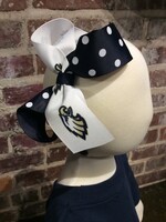 LARGE TWO TONE BOW IN NAVY DOT AND EAGLE RIBBON ON 1/2" HEADBAND #1339D-6HB