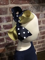 LARGE TWO TONE BOW IN NAVY DOT AND GOLD ON 1/2" HEADBAND #1339D-6HB