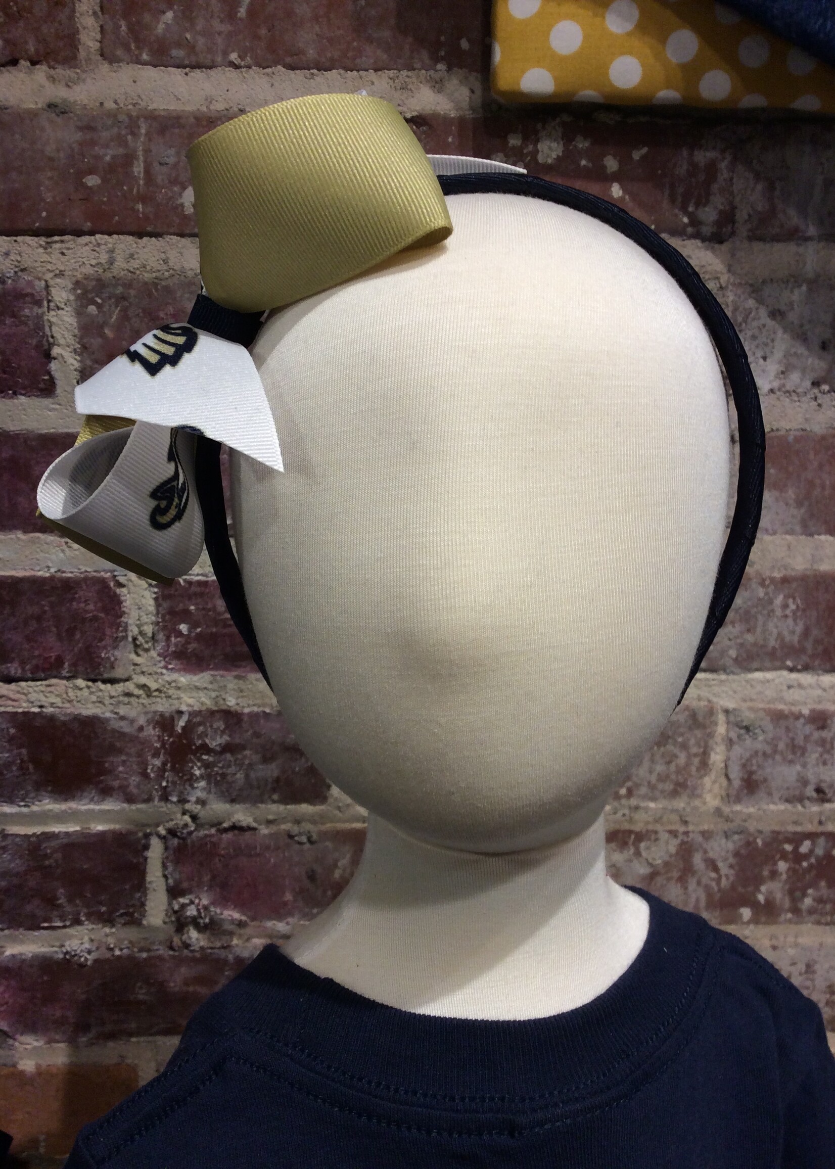 LARGE TWO TONE BOW IN GOLD AND EAGLE RIBBON ON 1/2" HEADBAND #1339D-6HB