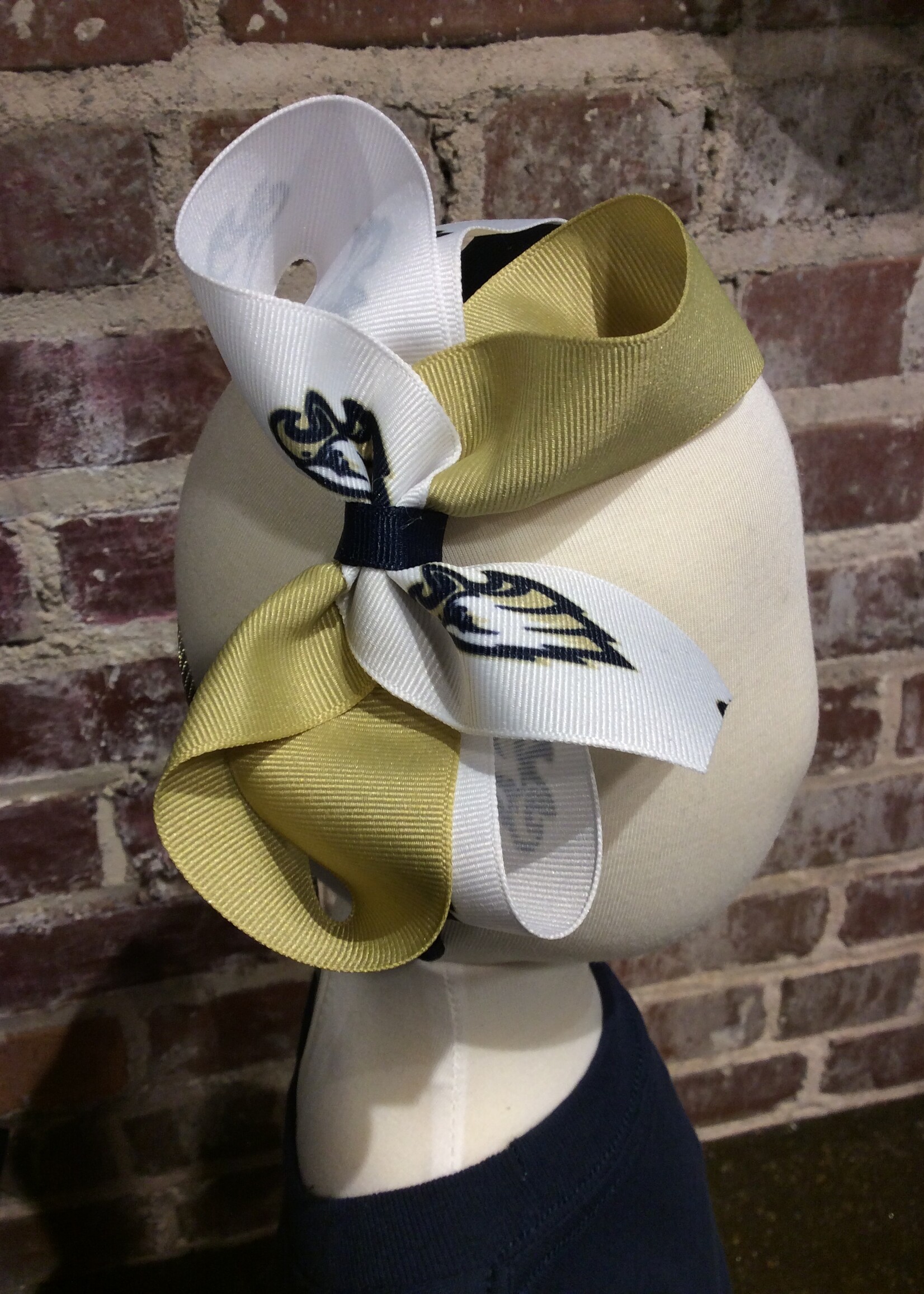 LARGE TWO TONE BOW IN GOLD AND EAGLE RIBBON ON 1/2" HEADBAND #1339D-6HB
