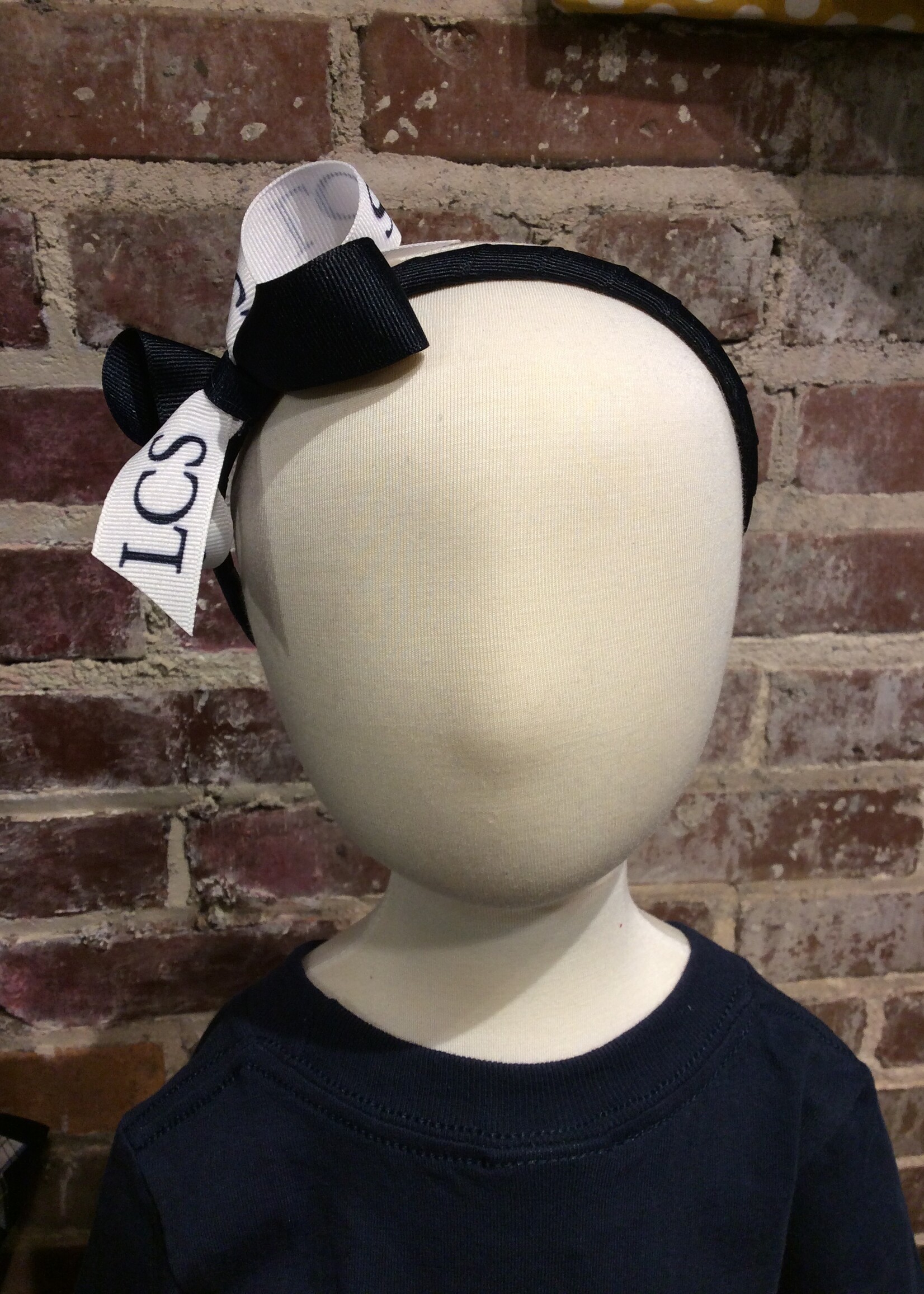 SMALL TWO TONE BOW IN NAVY AND LCS RIBBON ON 3/8" HEADBAND #1339D-2HB
