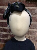 LARGE NAVY RIBBON & PLAID BOW ON A WIDE PADDED