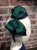 LARGE NAVY & GREEN BOW ON A HEADBAND - FBE38HB