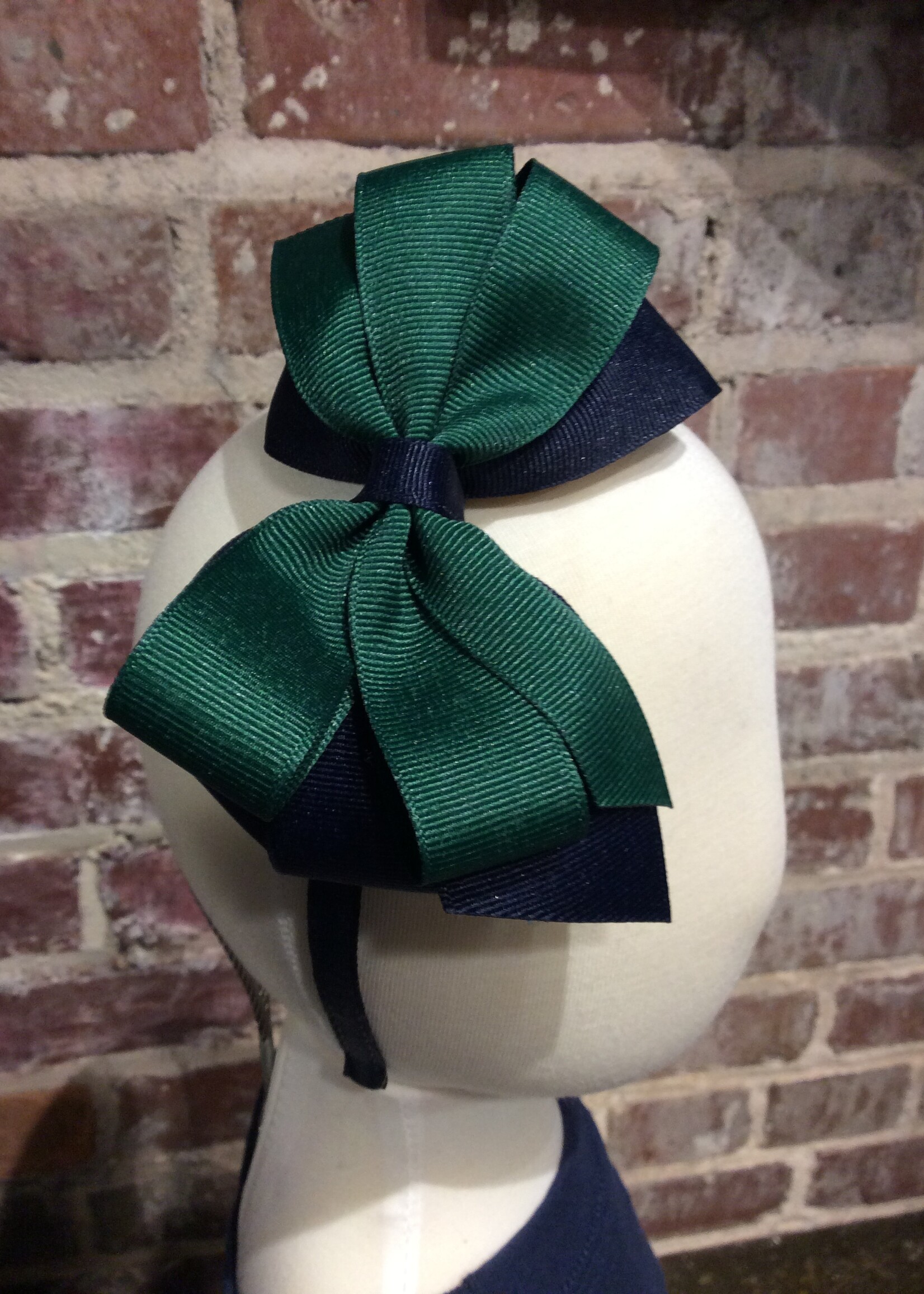 LARGE NAVY & GREEN BOW ON A HEADBAND - FBE38HB