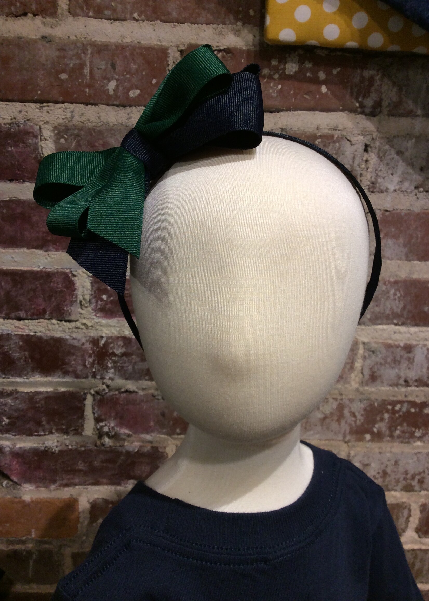 LARGE NAVY & GREEN BOW ON A HEADBAND - FBE38HB