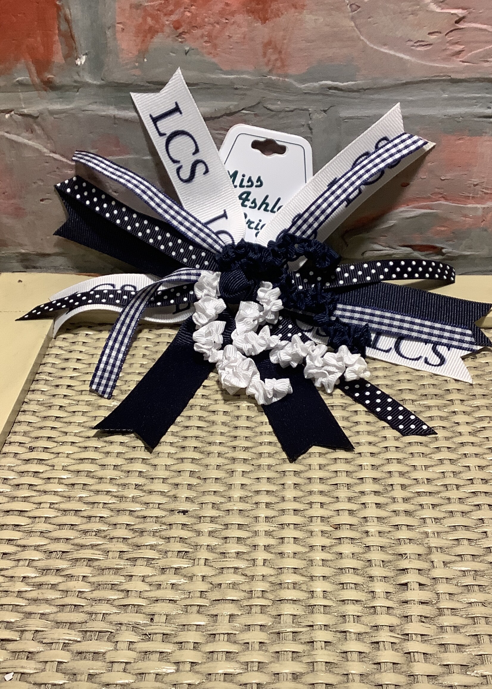 MIXED RIBBON PONY IN NAVY GINGHAM/LCS IN KRINKLE RIBBON #7540LCS3