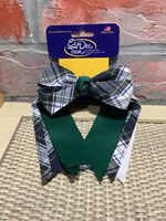 4 LOOPED PLAID BOW W/GREEN & WHITE TAILS ON PONY ELASTIC-FBE78