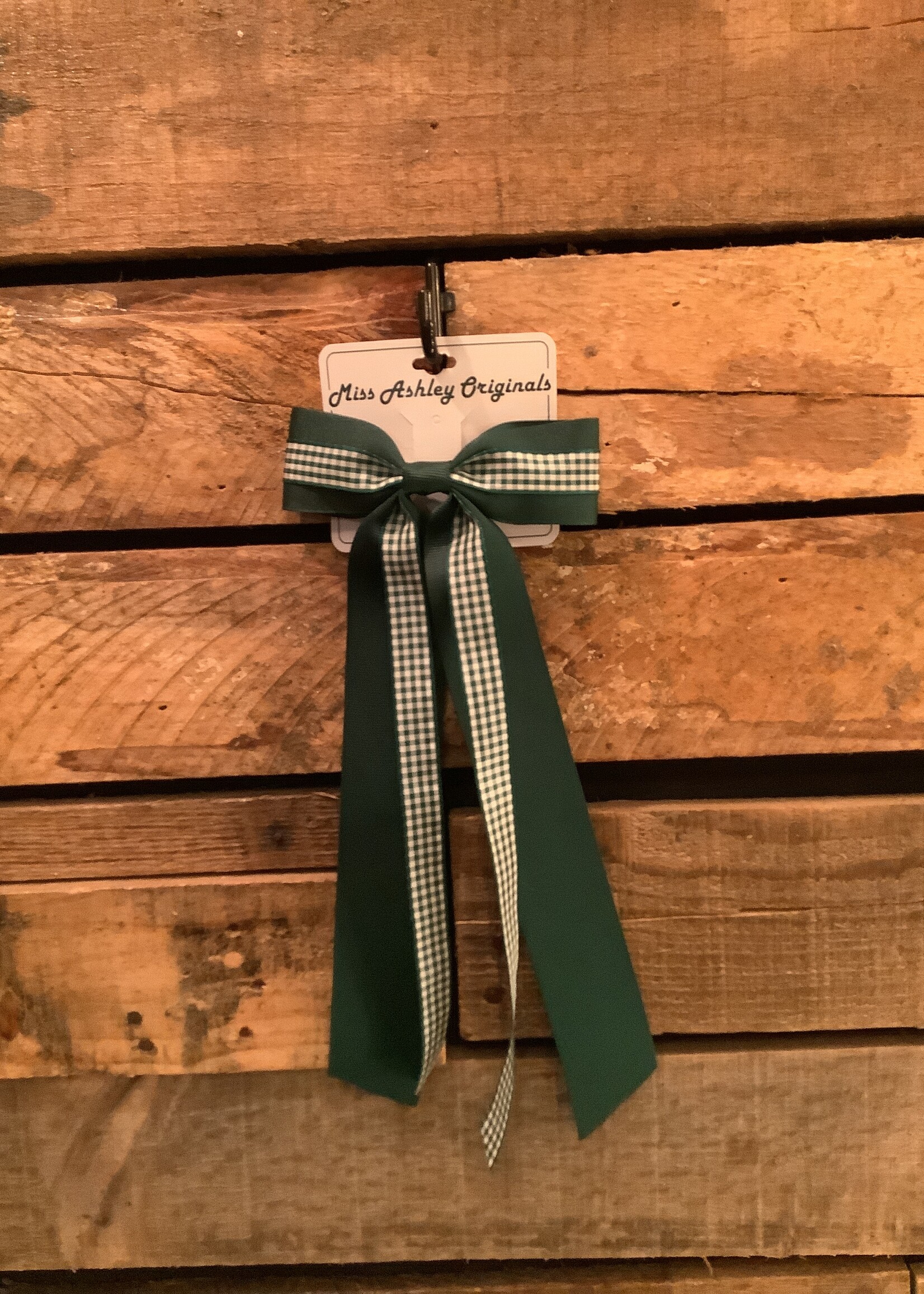 PINCH OVERLAY W/LONG TAILS IN GREEN CHECK-1230