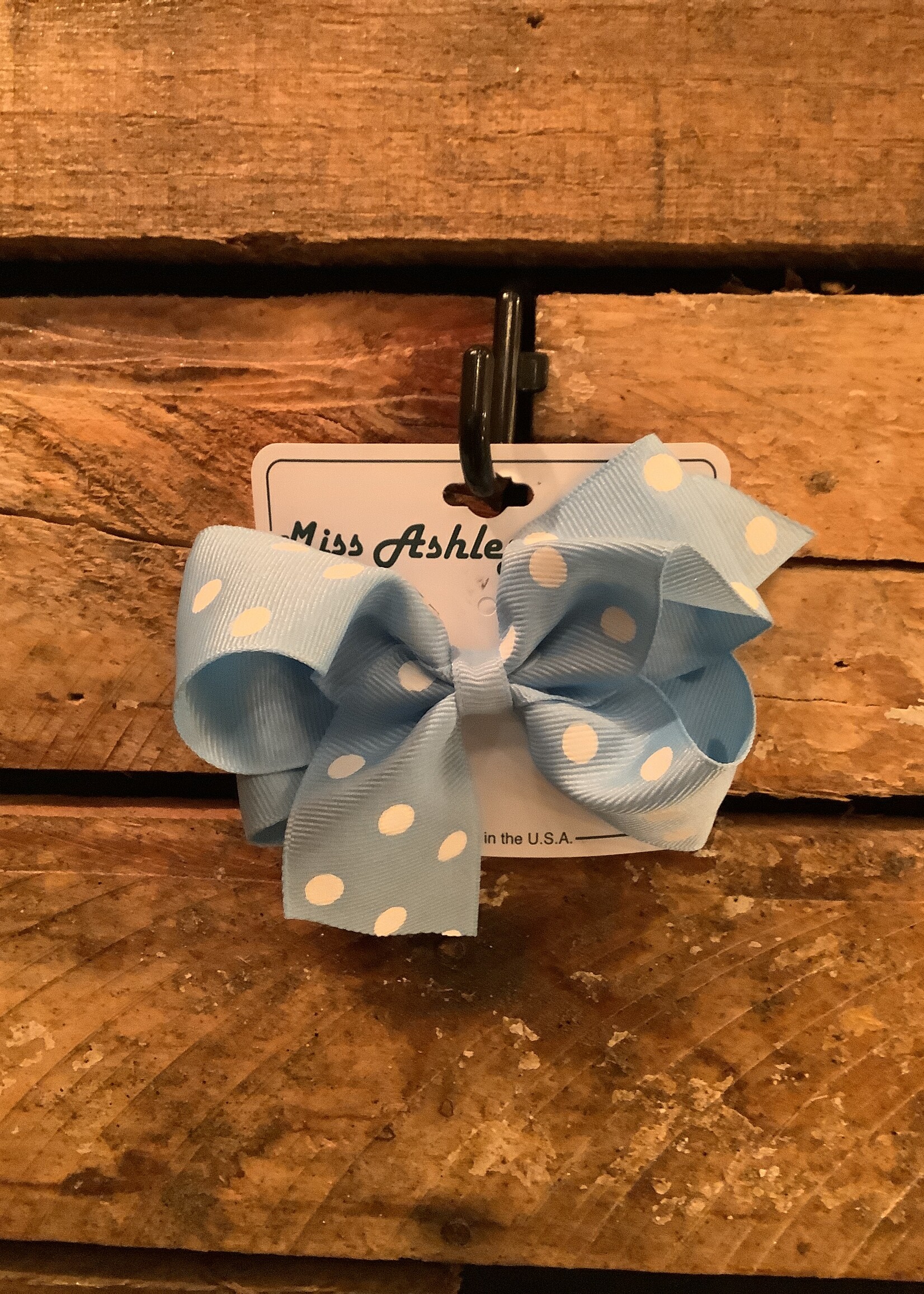 CLASSIC CURLY FLF MEDIUM DOT BOW ON BARRETTES-1138D-4-LIGHT BLUE