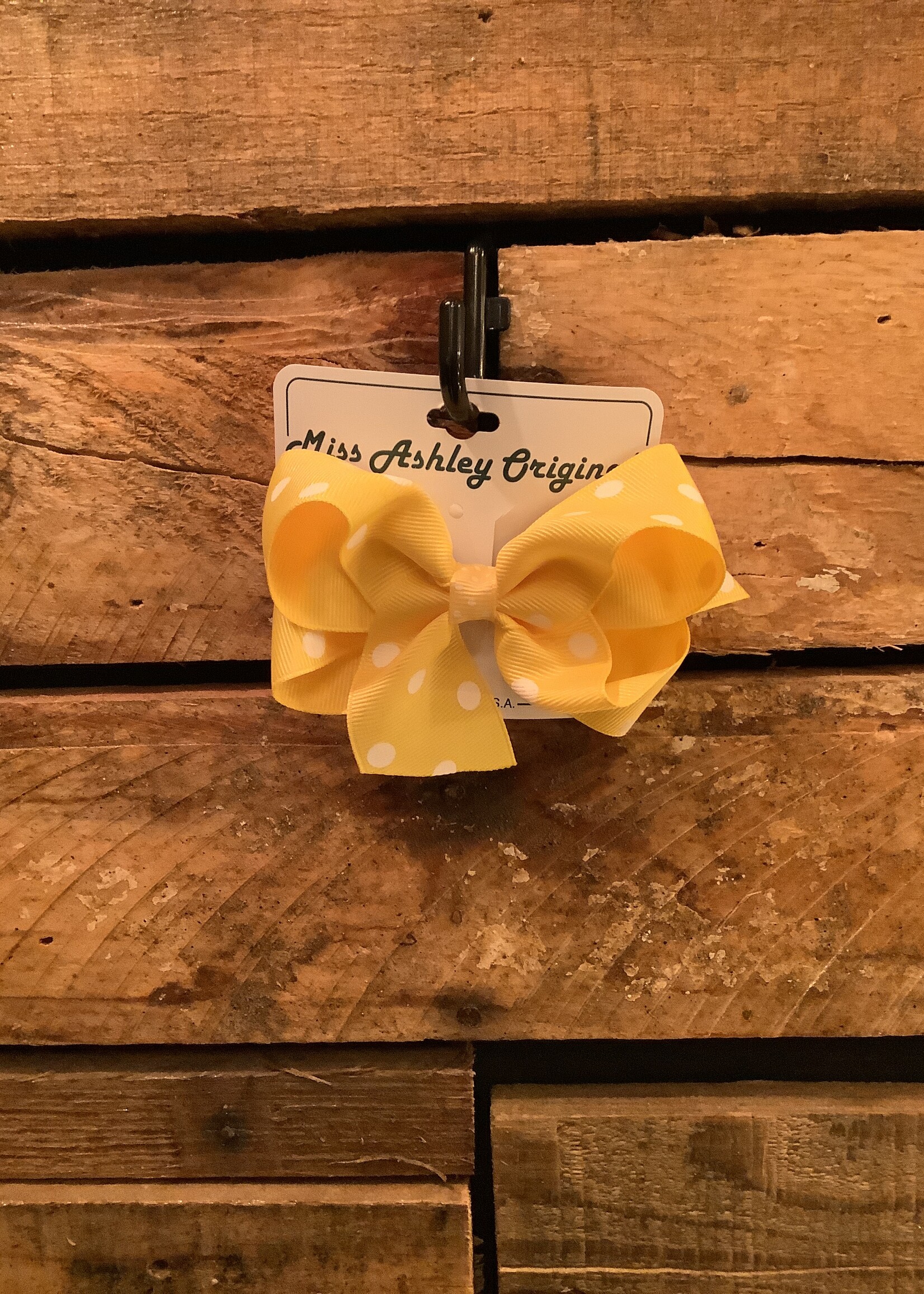 CLASSIC CURLY FLF MEDIUM DOT BOW ON BARRETTES-1138D-4-YELLOW