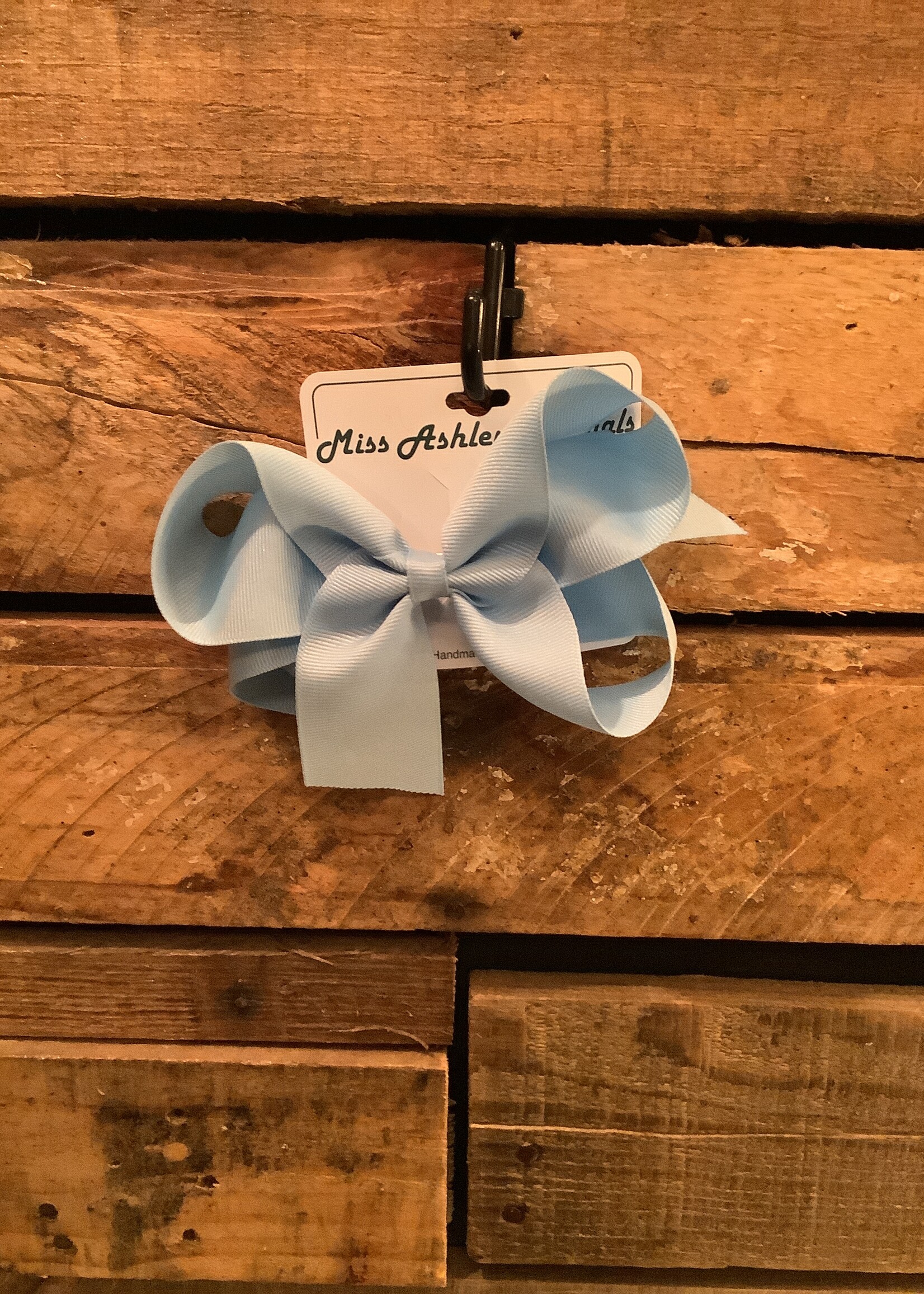 CLASSIC CURLY FLF LARGE BOW ON BARRETTES-1138-6-LIGHT BLUE
