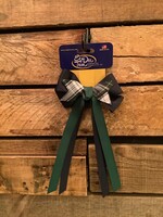 2 LAYERED SPIKE PLAID BOW W/TAILS IN NAVY & GREEN ON PINCH CLIP - FBE270