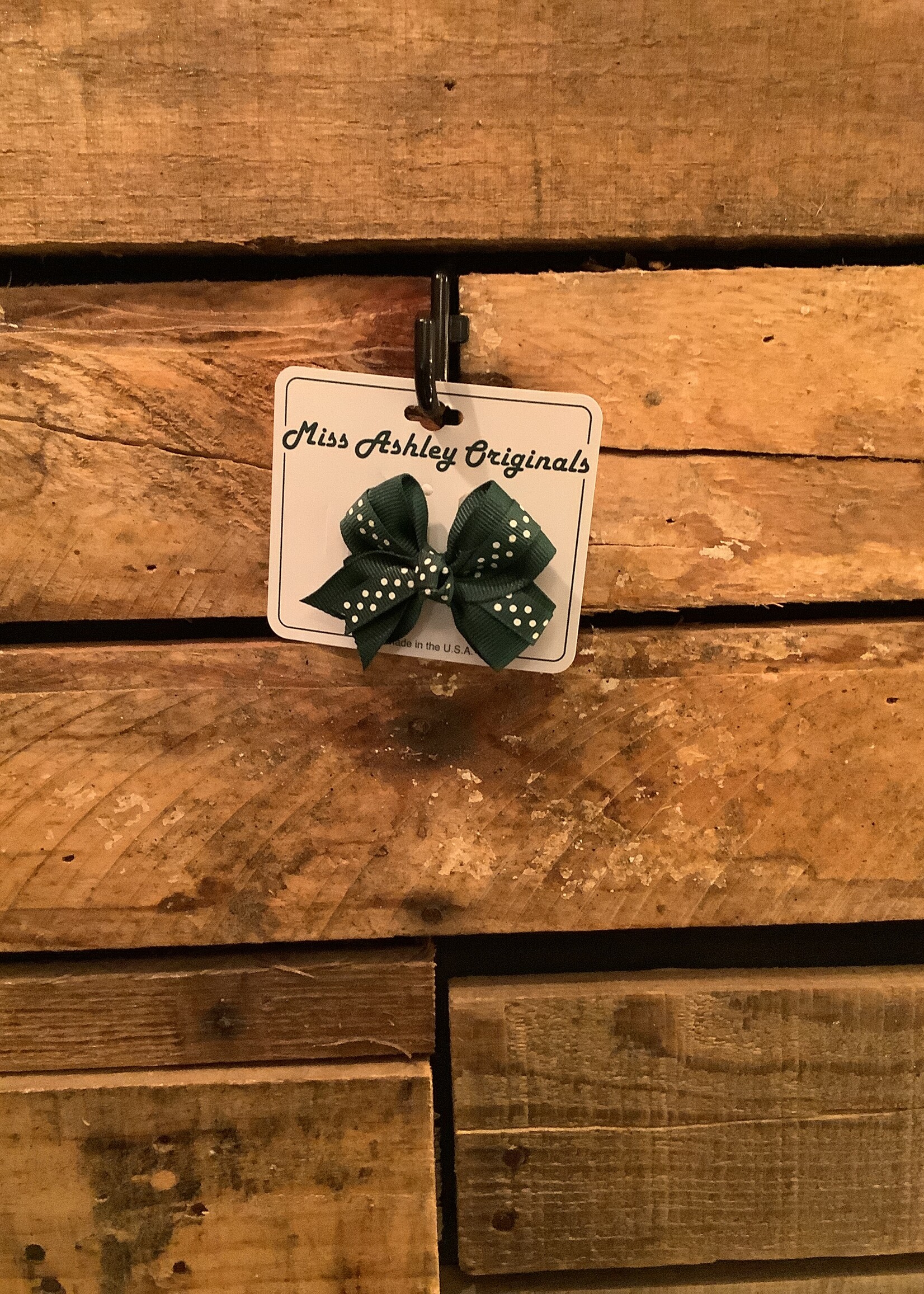 GREEN & SWISS DOT GREEN BOW ON PINCH CLIP-1027SD-2