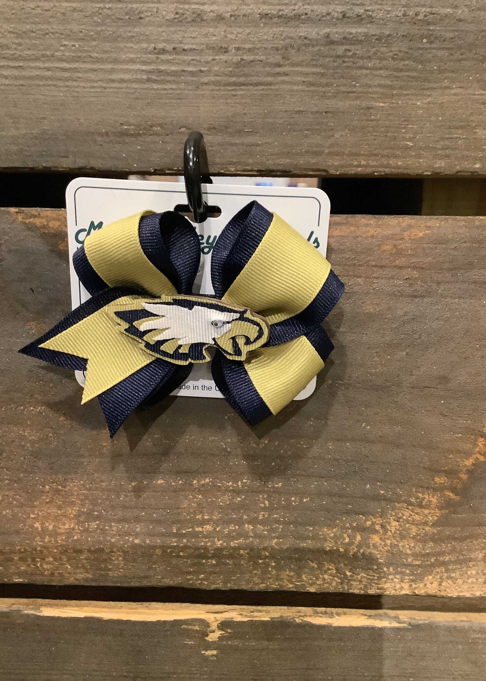 TWO TONE BOW PINCH CLIP WITH EAGLE IN NAVY/GOLD #1027FB-4