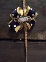 TWO TONE BOW PINCH CLIP WITH EAGLE IN GOLD/NAVY DOT #1027FB-4