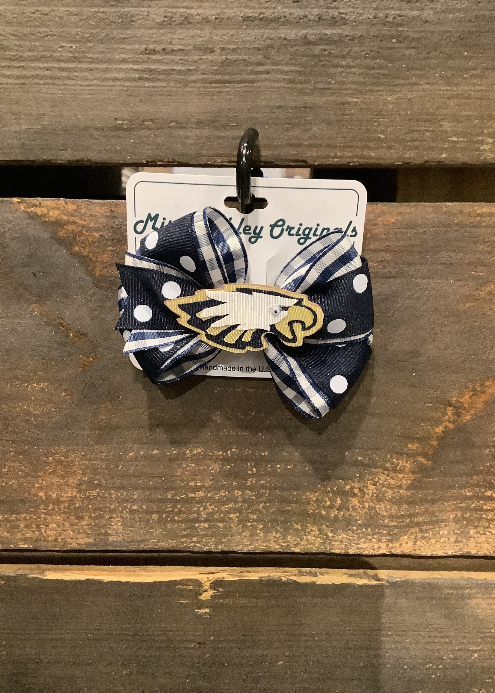 TWO TONE BOW PINCH CLIP WITH EAGLE IN NAVYDOT/NAVY CHECK #1027FB-4